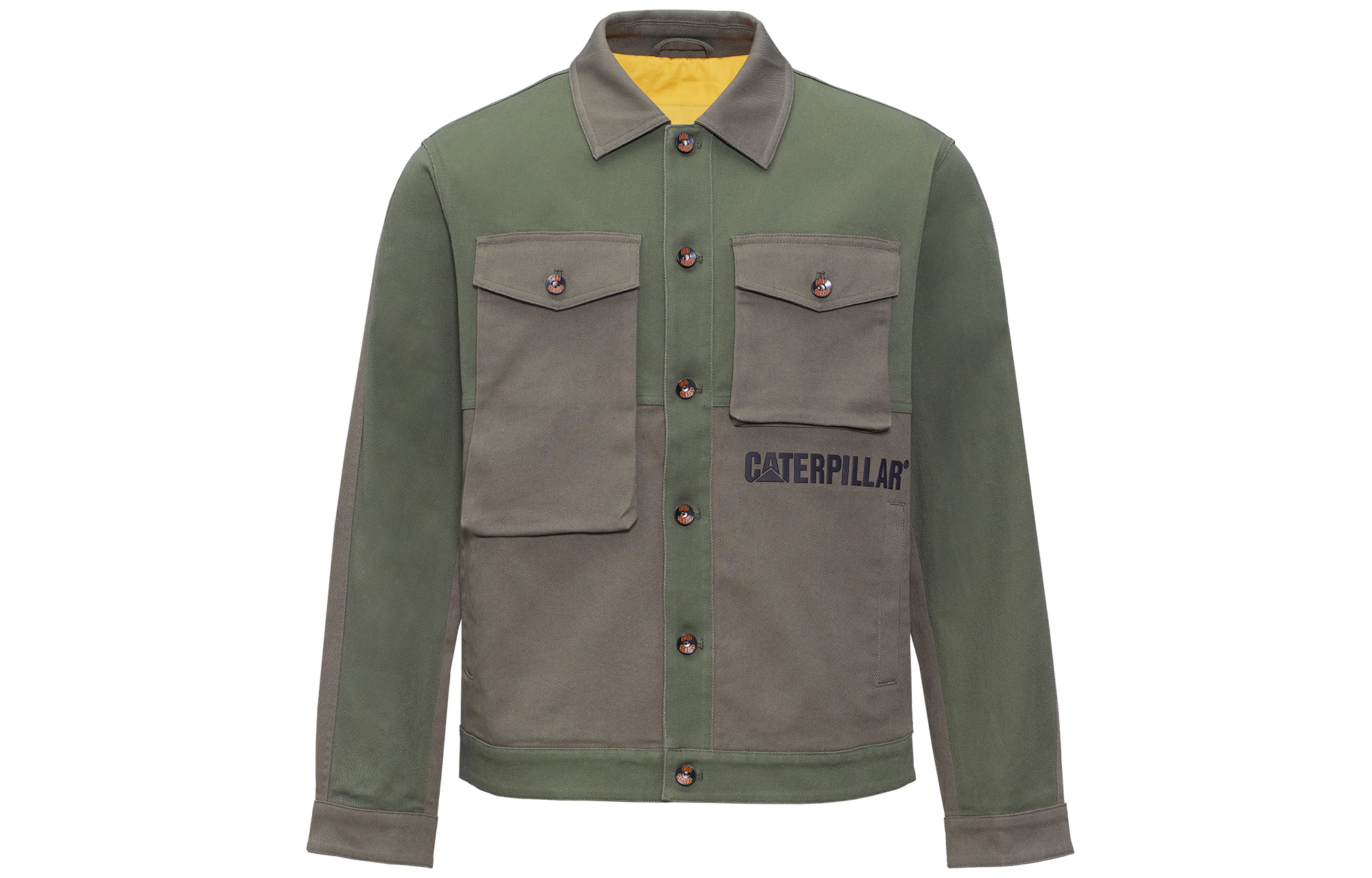 CAT Logo Patchwork Asymmetrical Pocket Workwear Jacket Dark Green Unisex CK3JAQ24081