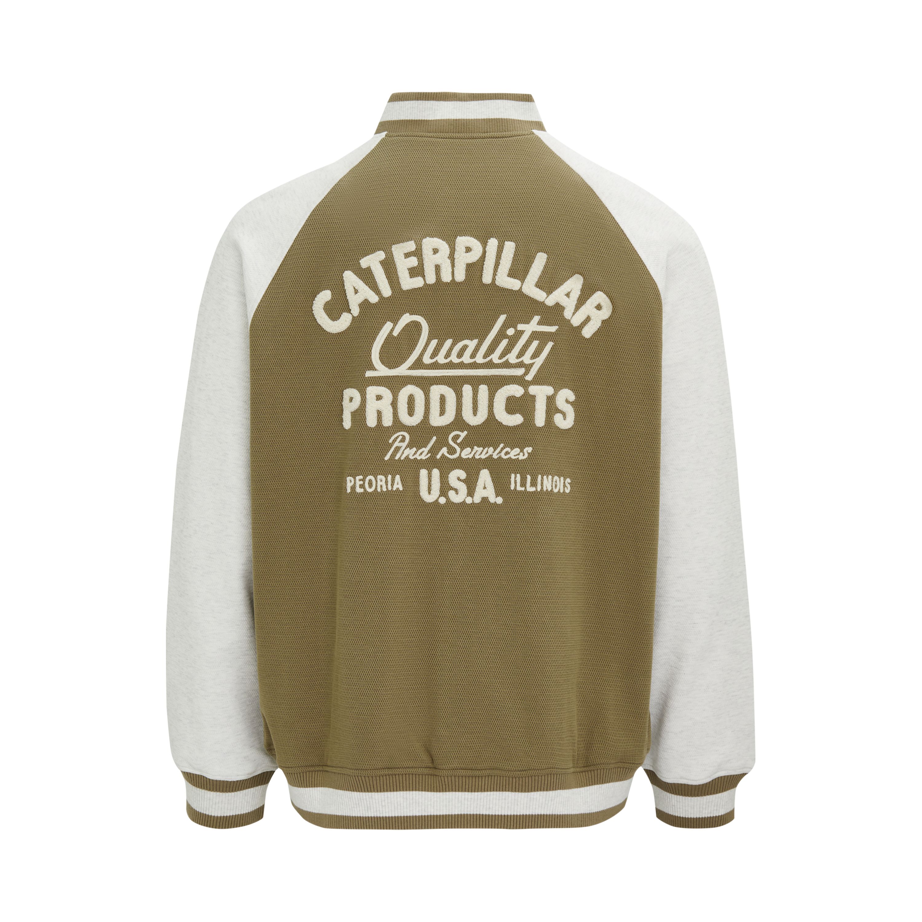 CAT Retro Letterman Jacket Green Loose Raglan Sleeve Button-Up Varsity Style CN1JAU16071