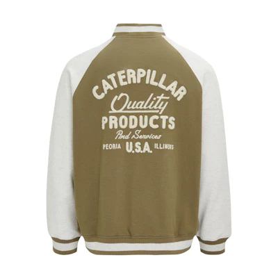CAT Retro Letterman Jacket Green Loose Raglan Sleeve Button-Up Varsity Style CN1JAU16071