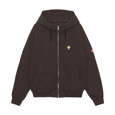Cav Empt Brown Solid Raglan Sleeve Zip-Up Hoodie Sweatshirt. CES22CS15