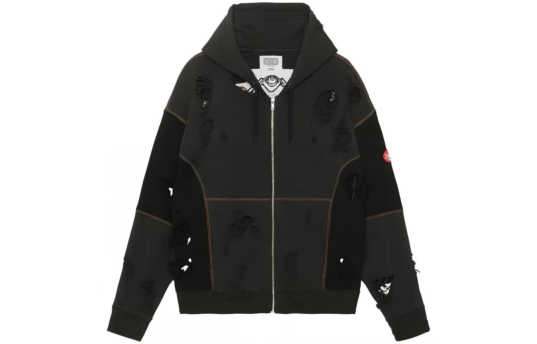 Cav Empt  Distressed Patchwork Zip Hoodie Jacket - Black CES23CS16