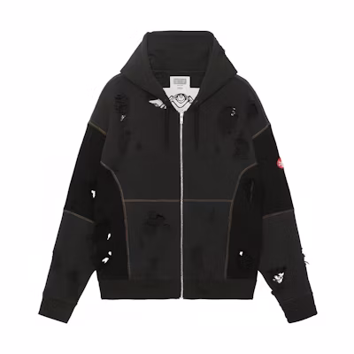 Cav Empt Distressed Patchwork Zip Hoodie Jacket - Black CES23CS16