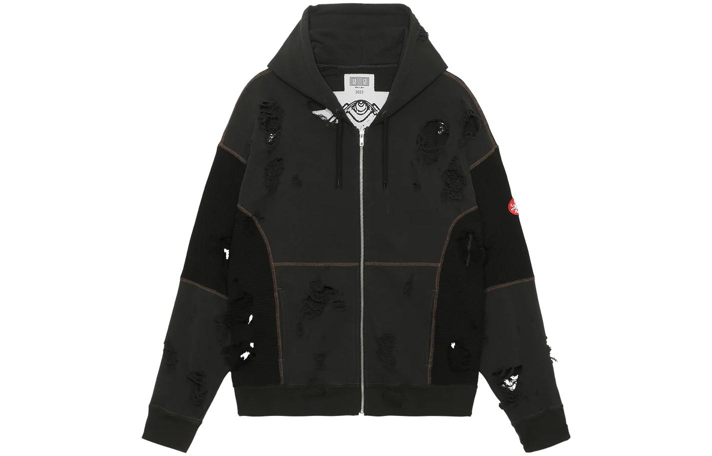 Order Cav Empt 破壞風拼布拉鍊連帽外套 - 黑色 CES23CS16