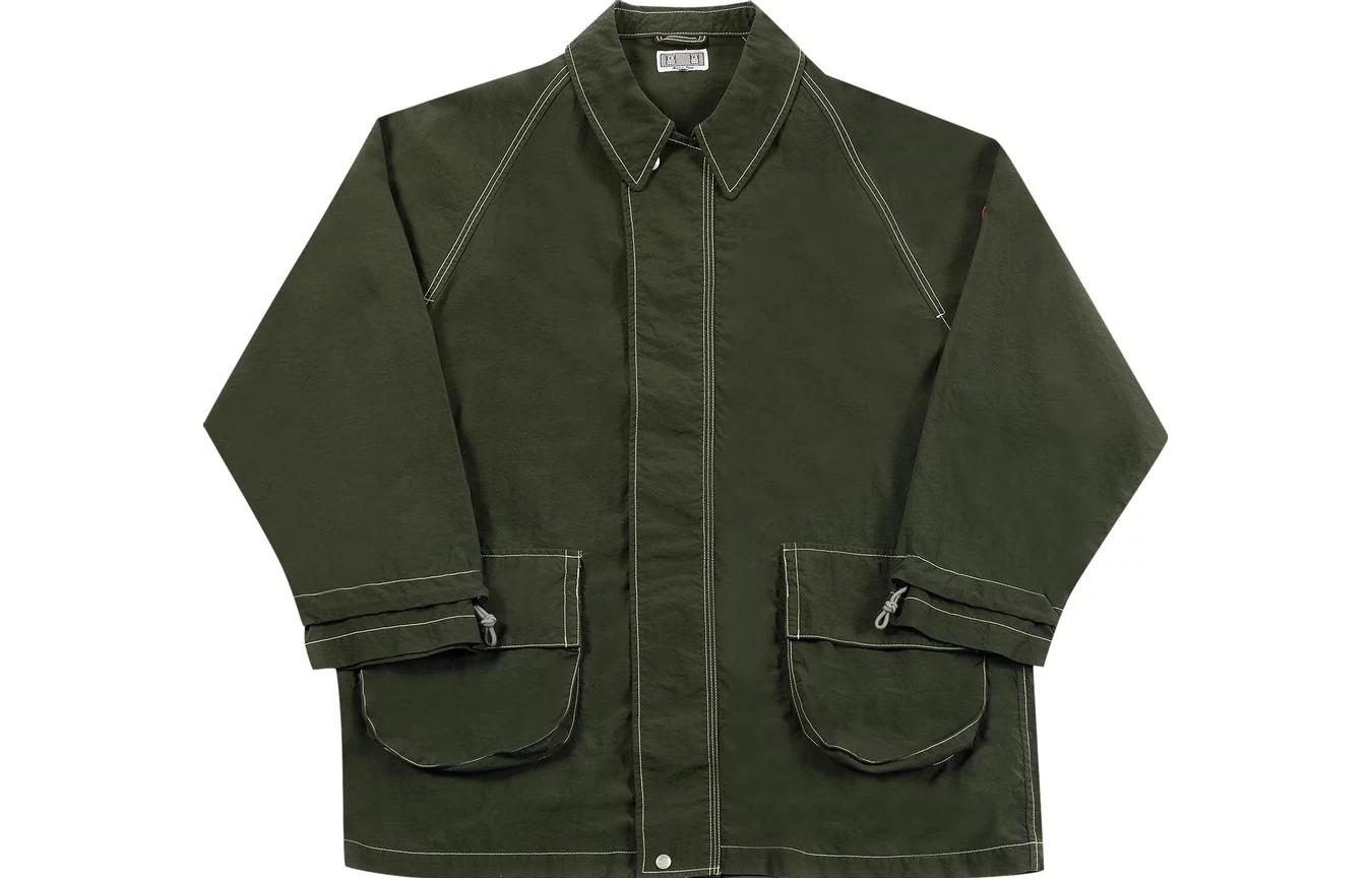 Order キャブエンプト ソリッドストライプ カジュアル ボタンアップジャケット - グリーン CES21JK05-GREE