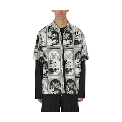 Cav Empt All-Over Print Button-Up Short Sleeve Shirt White Mens CES24SH09-001