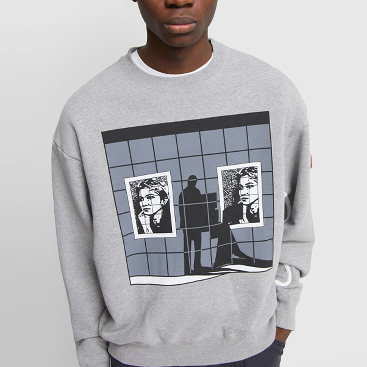 Shop Cav Empt Sweatshirt Unisex Abu-Abu dengan Desain Grafik Asimetris Portrait CES18CS06