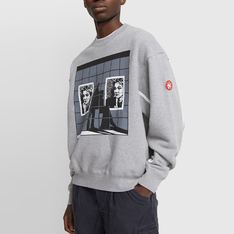 Details for Cav Empt Sweatshirt Unisex Abu-Abu dengan Desain Grafik Asimetris Portrait CES18CS06