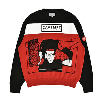 Cav Empt Black Loose Fit Crewneck Logo Print Knit Sweater CES18KN05