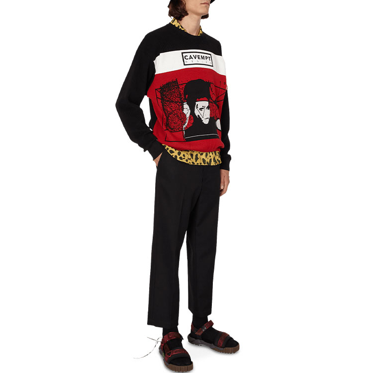 Shop Cav Empt 黑色寬鬆圓領Logo印花針織毛衣 CES18KN05