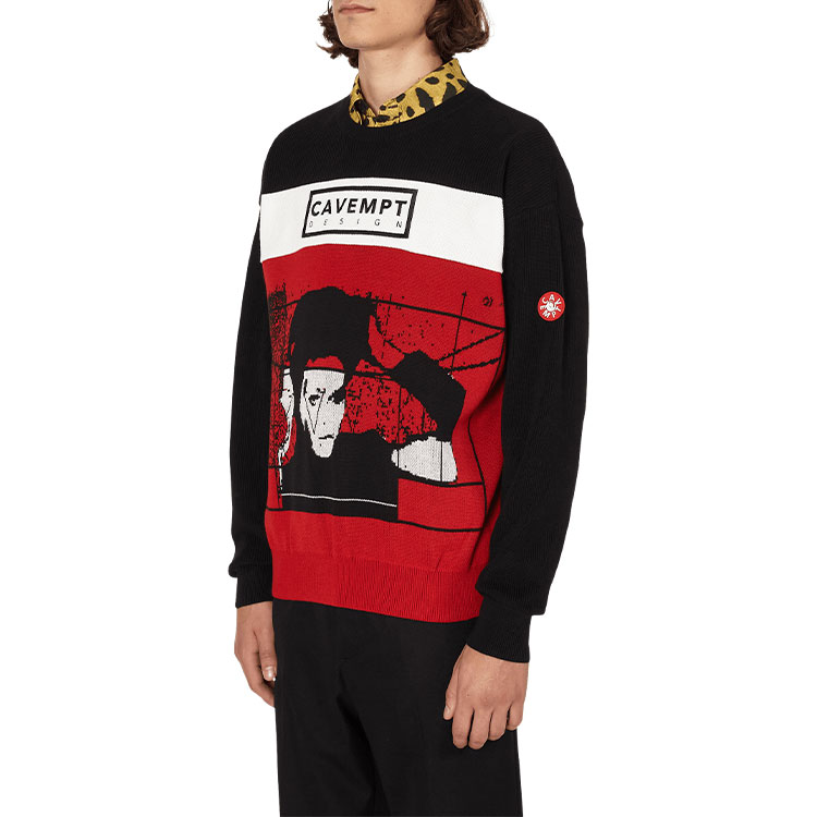 Details for Cav Empt 黑色寬鬆圓領Logo印花針織毛衣 CES18KN05