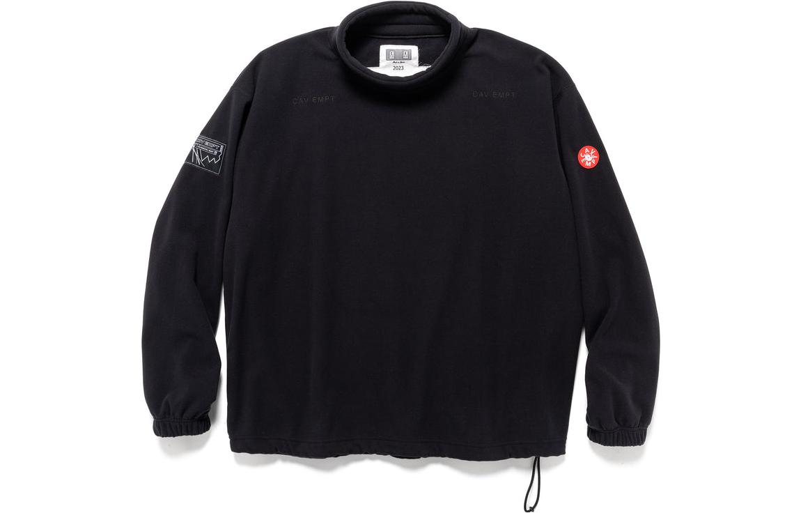 Cav Empt Black Pullover Fleece Hoodie with Drawstring High Neck for Men CES23CS21