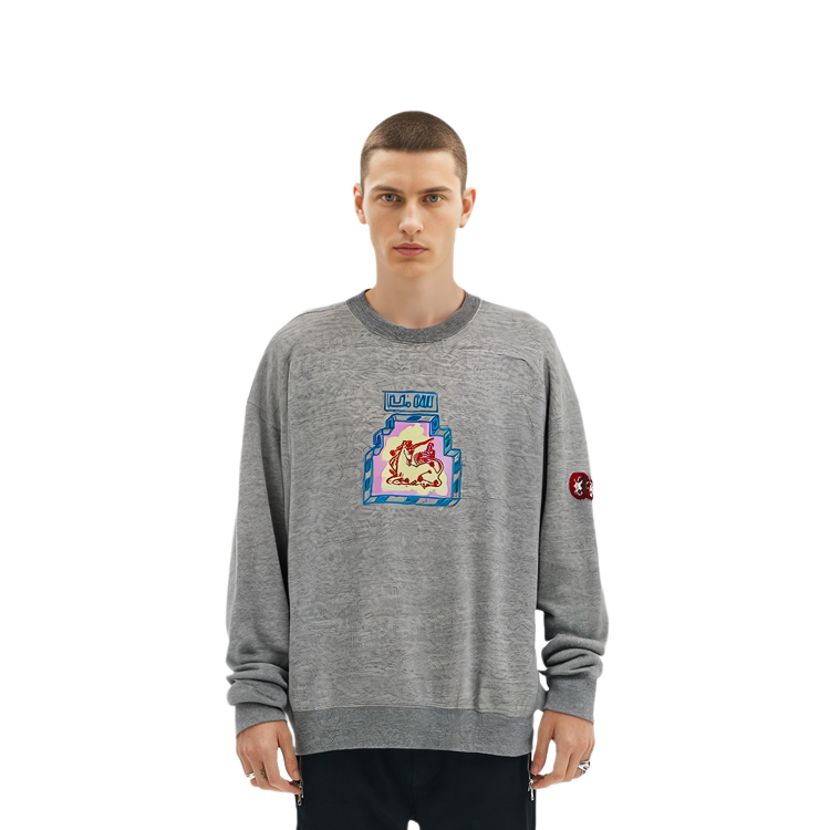Details for Cav Empt Sweatshirt Unisex Abu-Abu dengan Desain Kartun Grafis. CES19CS17