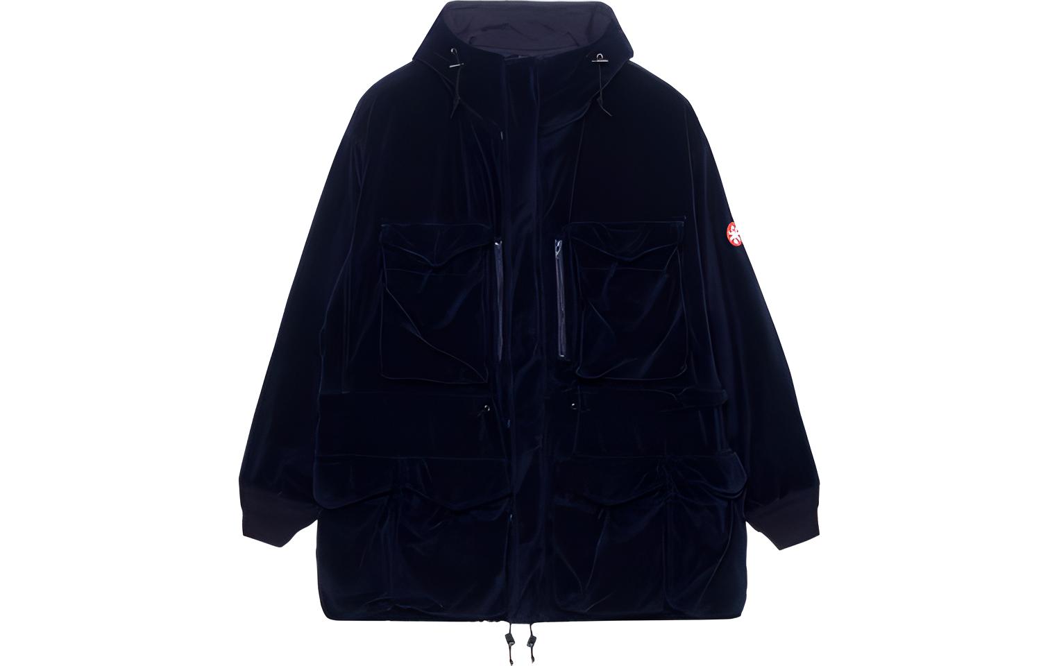 Cav Empt Cotton Velvet Loose Fit Hooded Work Jacket Unisex Navy Blue CES18JK12