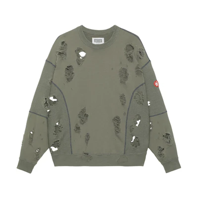 Cav Empt Distressed Long Sleeve Crewneck Sweatshirt Green Unisex CES23CS14
