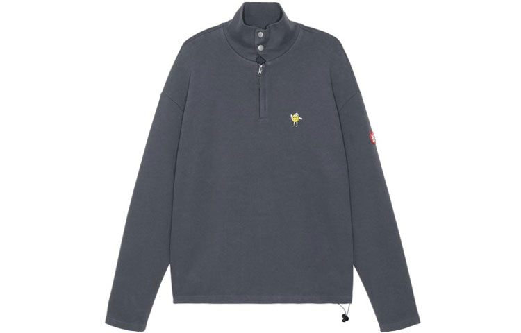 Cav Empt FW22  Half-Zip High-Collar Sweatshirt Dark Grey with Embroidery. CES22A65