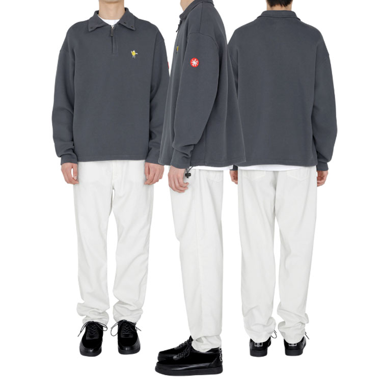 Shop Cav Empt FW22 Sweater Half-Zip Kerah Tinggi Abu Gelap dengan Bordir. CES22A65