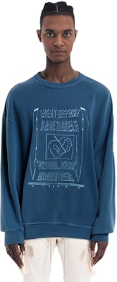 Cav Empt FW22 Embroidered Graphic Crewneck Sweatshirt Men’s Washed Blue. CES7478 Sizing Cav Empt FW22 Embroidered Graphic Crewneck Sweatshirt Men’s Washed Blue. CES7478