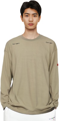 Cav Empt FW22 Khaki Colorblock Logo Print Long Sleeve Tee Casual Shirt CES22LT05-BEIGE Purchase Cav Empt FW22 Khaki Colorblock Logo Print Long Sleeve Tee Casual Shirt CES22LT05-BEIGE