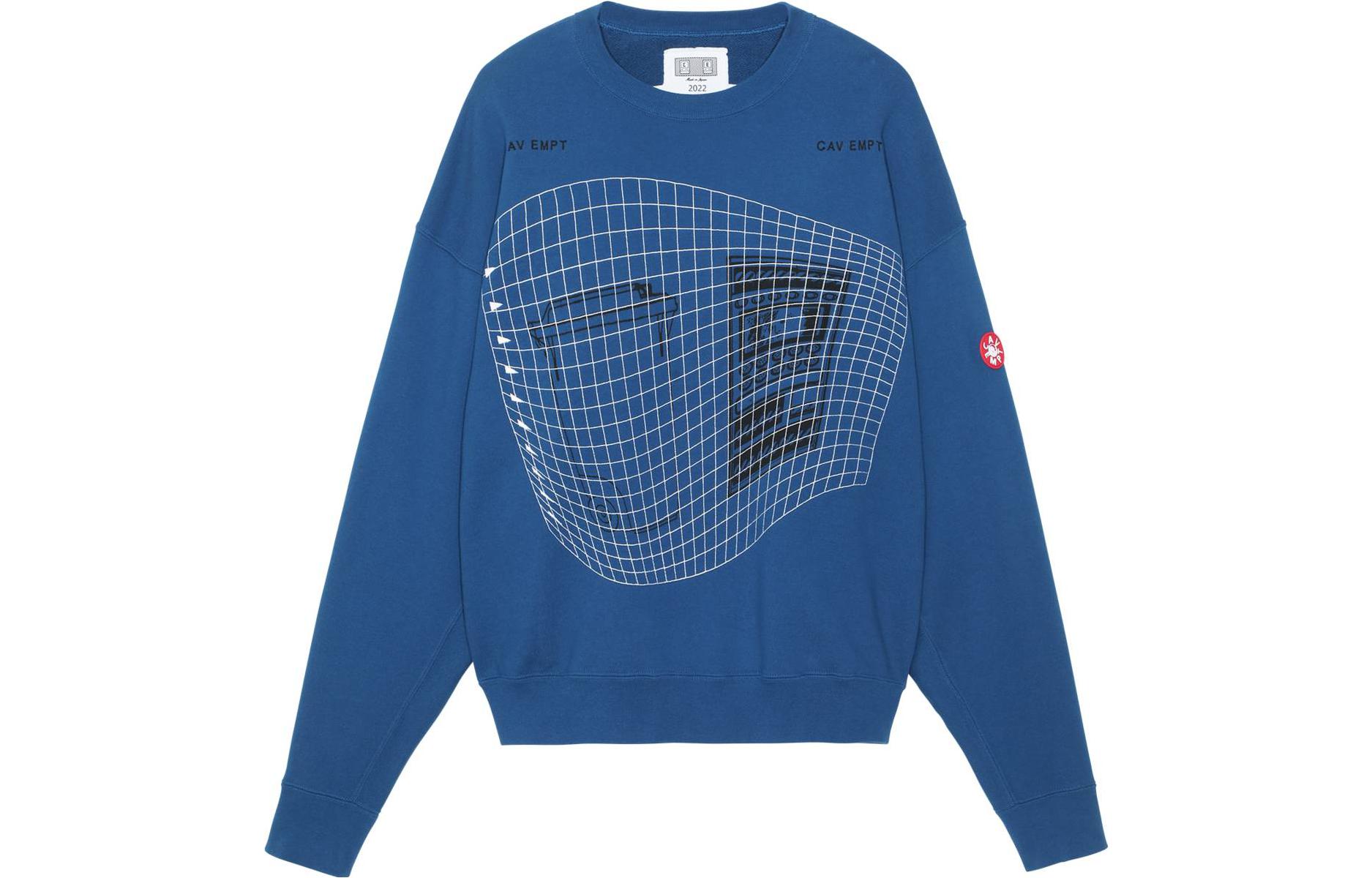 Order Cav Empt FW22 Sweatshirt Biru Pria Motif Geometris Waste Grid Crew Neck. CES22A40