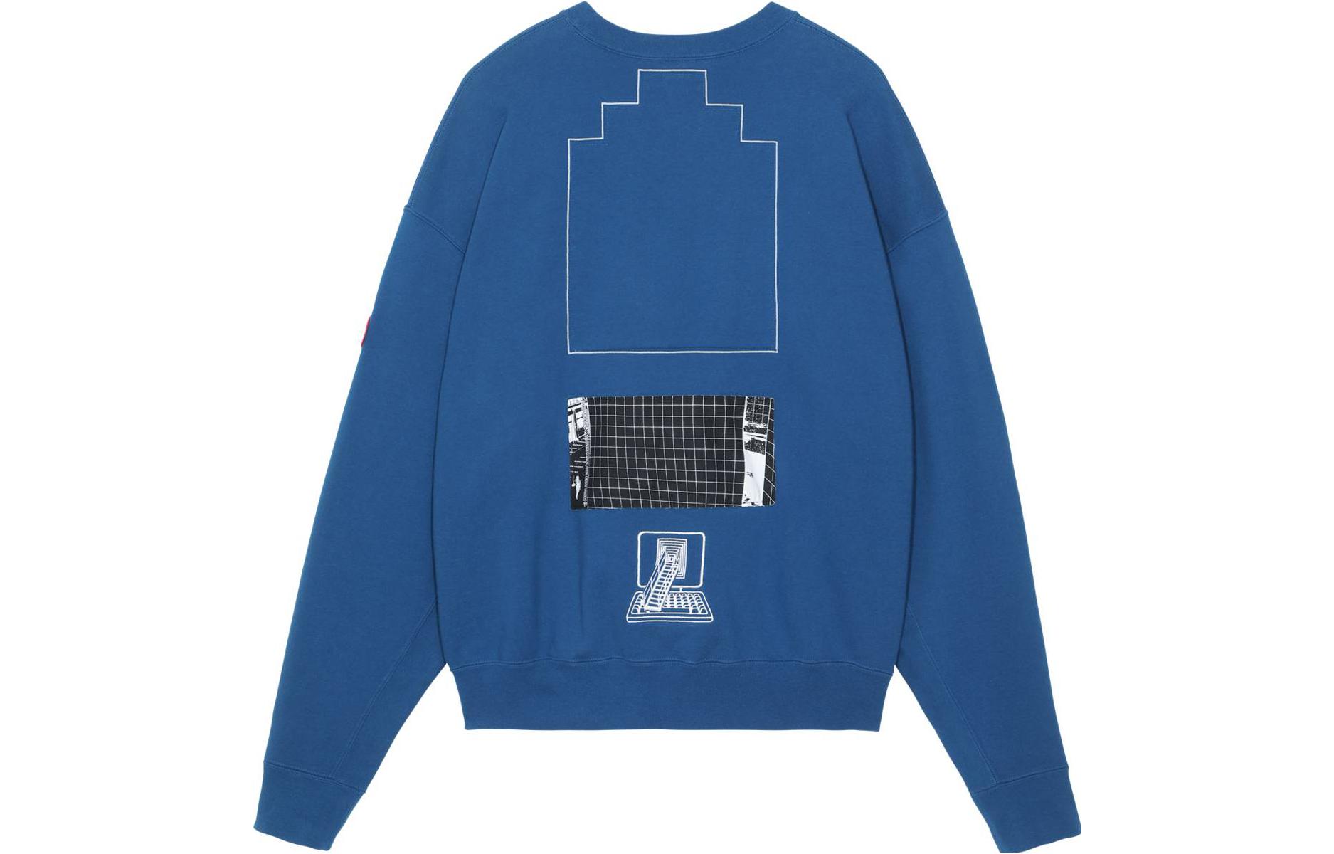Lookbook Cav Empt FW22 Sweatshirt Biru Pria Motif Geometris Waste Grid Crew Neck. CES22A40
