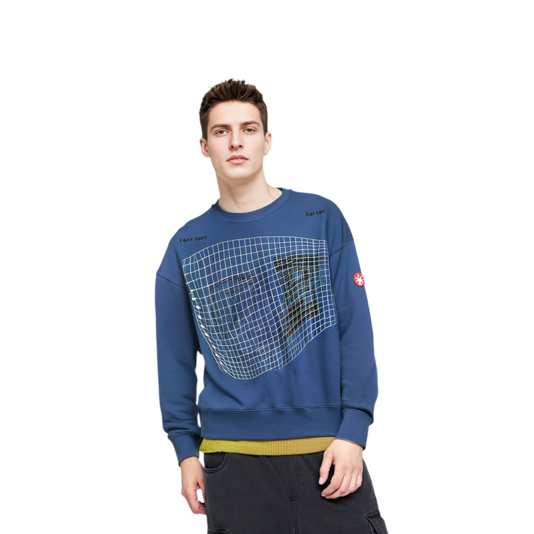 Purchase Cav Empt FW22 Sweatshirt Biru Pria Motif Geometris Waste Grid Crew Neck. CES22A40