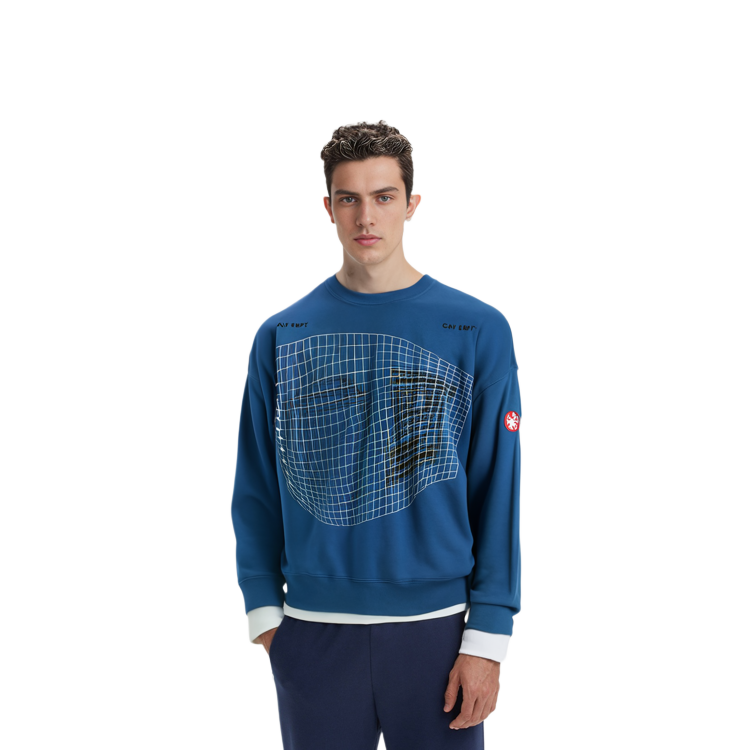 Details for Cav Empt FW22 Sweatshirt Biru Pria Motif Geometris Waste Grid Crew Neck. CES22A40
