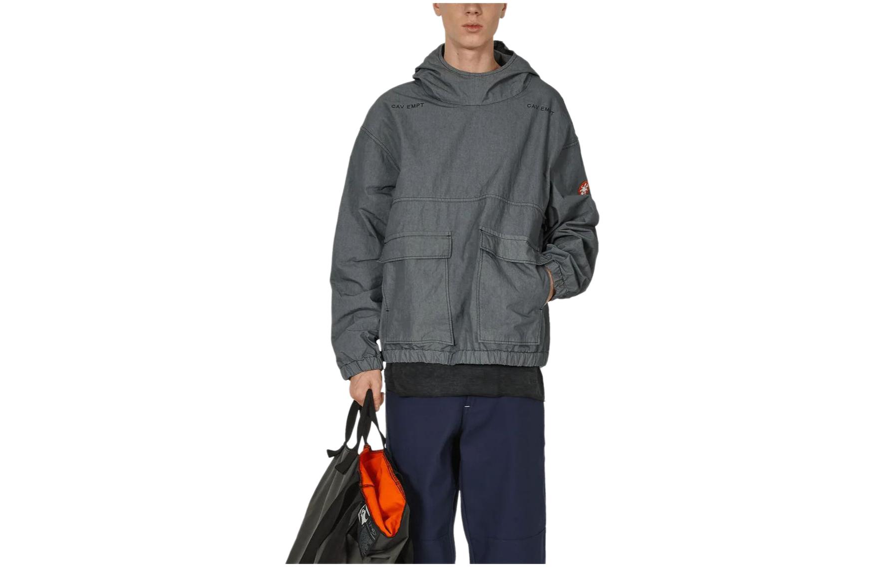 Cav Empt Grey Letter Logo Oversized Hoodie Jacket with Pockets CES24JK23-001