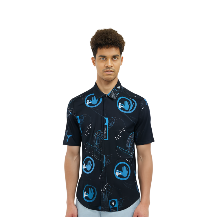 Shop Cav Empt隐扣印花短袖衬衫男女同款黑色 CES19SH10