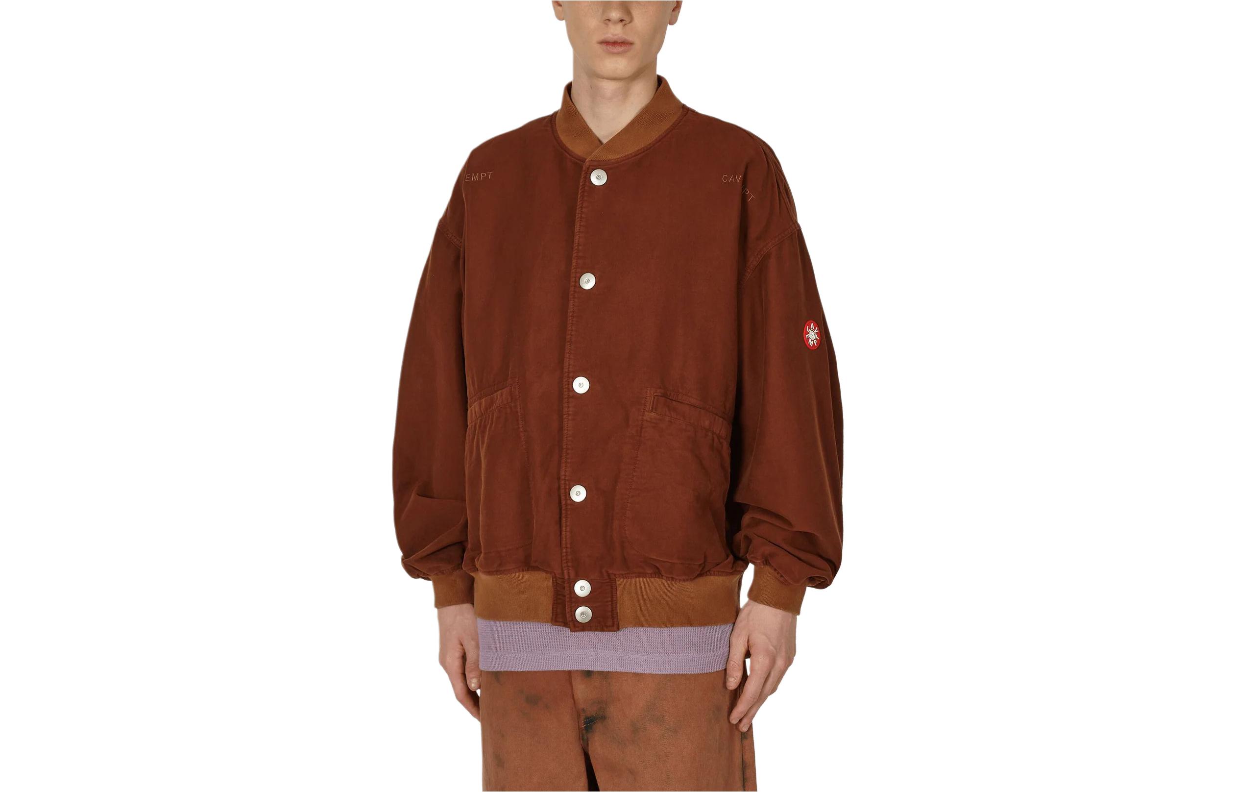 Cav Empt Logo Baseball Collar Button-Up Oversized Jacket Brown . CES24JK13-001
