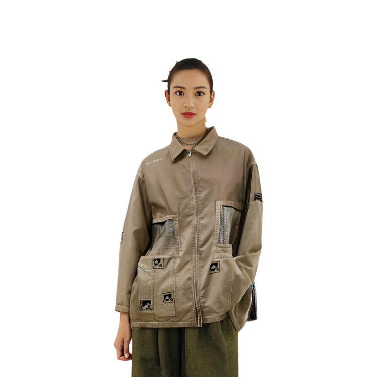 Shop Jaket Khaki Cav Empt Overdye Mesh Window Unisex Loose Fit dengan Resleting. CES21JK09