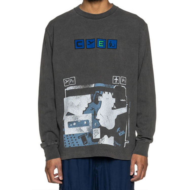 Shop Cav Empt Kaos Lengan Panjang Overdye Cetak Unisex Hitam CES17LT05