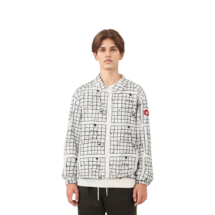Shop キャブエンプト パネルグリッド ジップジャケット ホワイト - 長袖ジャケット CESS2209