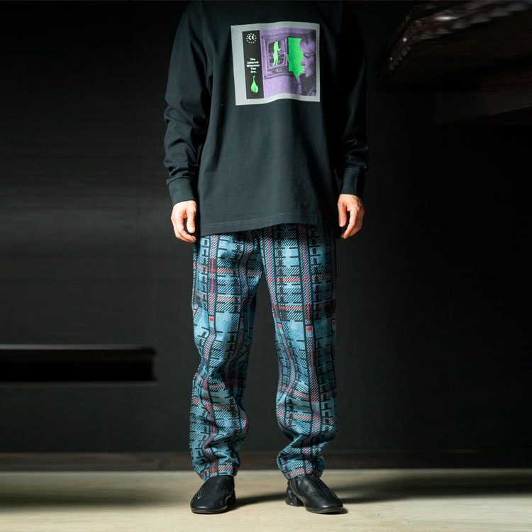 Shop Cav Empt Plaid Print Casual Pants Unisex Blue CES19PT13