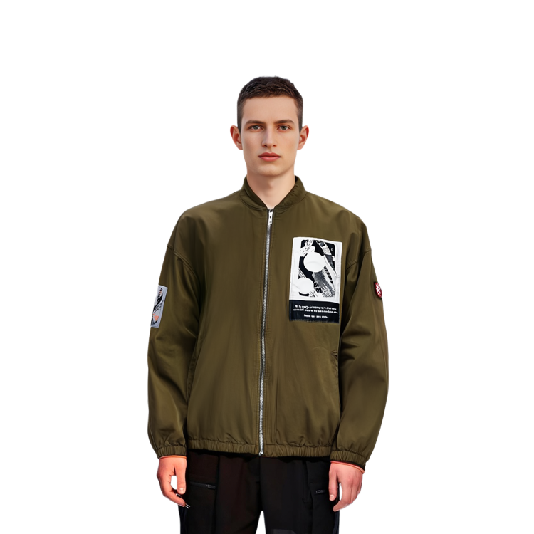 Shop Cav Empt 印花拉鍊拼接外套 男女款 卡其色. CES20JK21