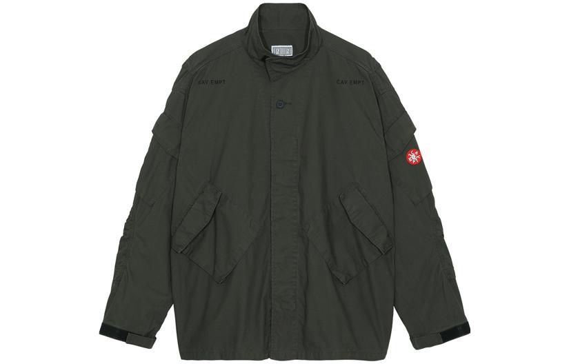 Cav Empt Solid Color Stand Collar Pocket Long Sleeve Jacket Green () CES22JK14
