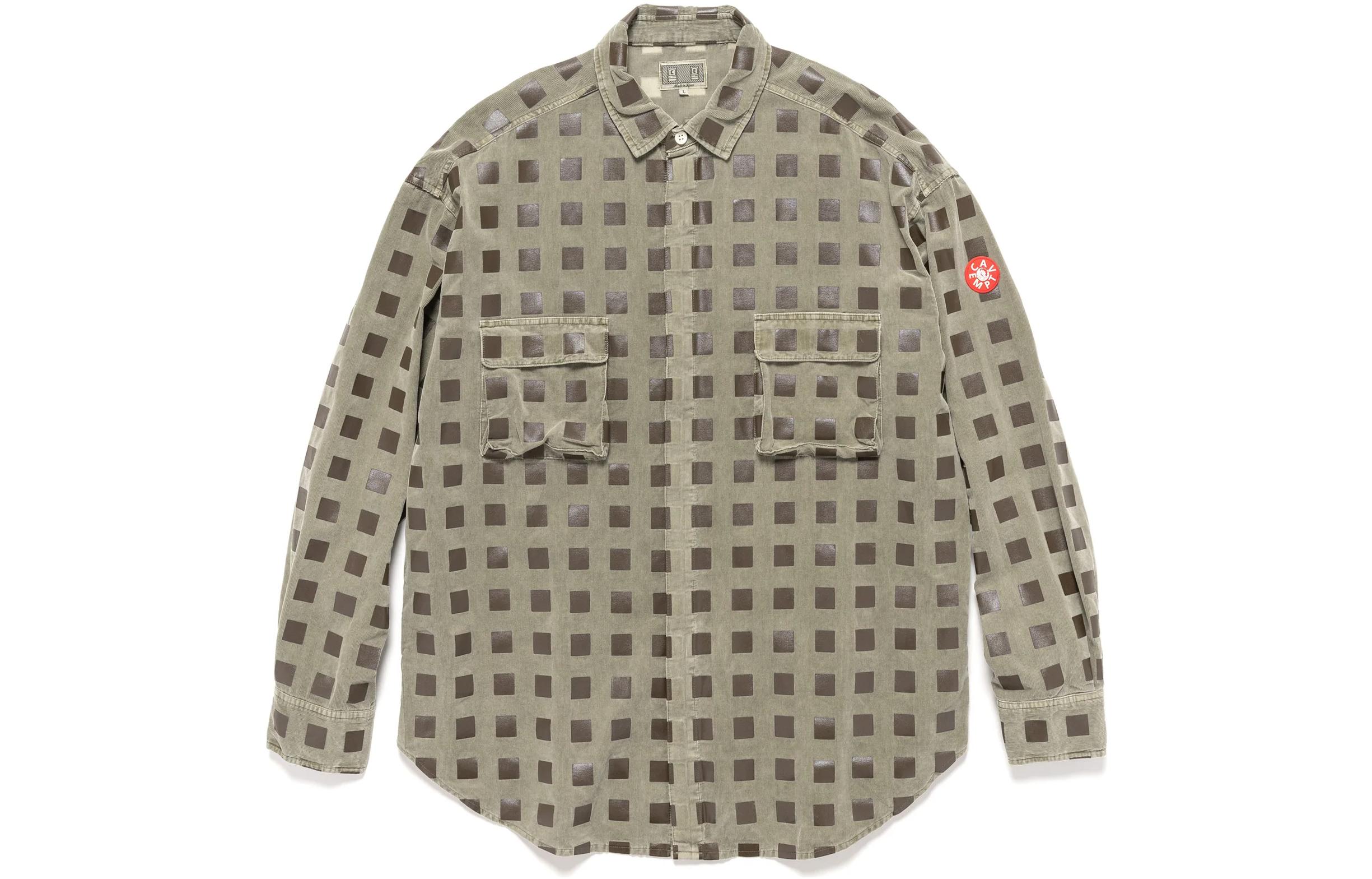 Cav Empt SS23  Long Sleeve Plaid Shirt with Chest Pocket in Khaki. CES22SH06