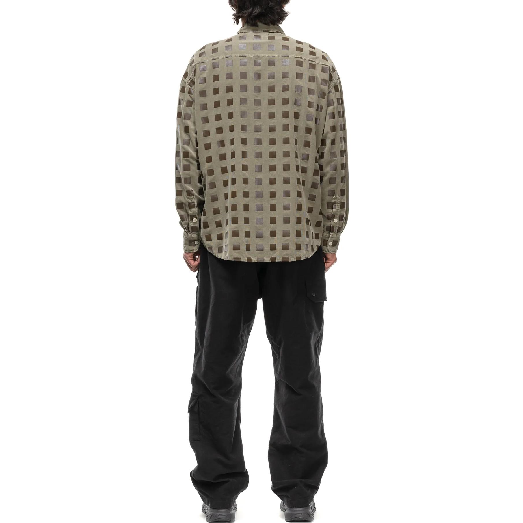 Shop Cav Empt SS23 긴팔 체크 셔츠 카키색 가슴 포켓. CES22SH06