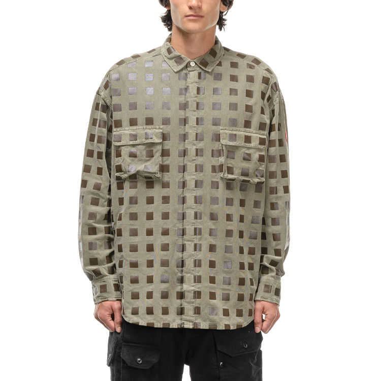 Purchase Cav Empt SS23 긴팔 체크 셔츠 카키색 가슴 포켓. CES22SH06