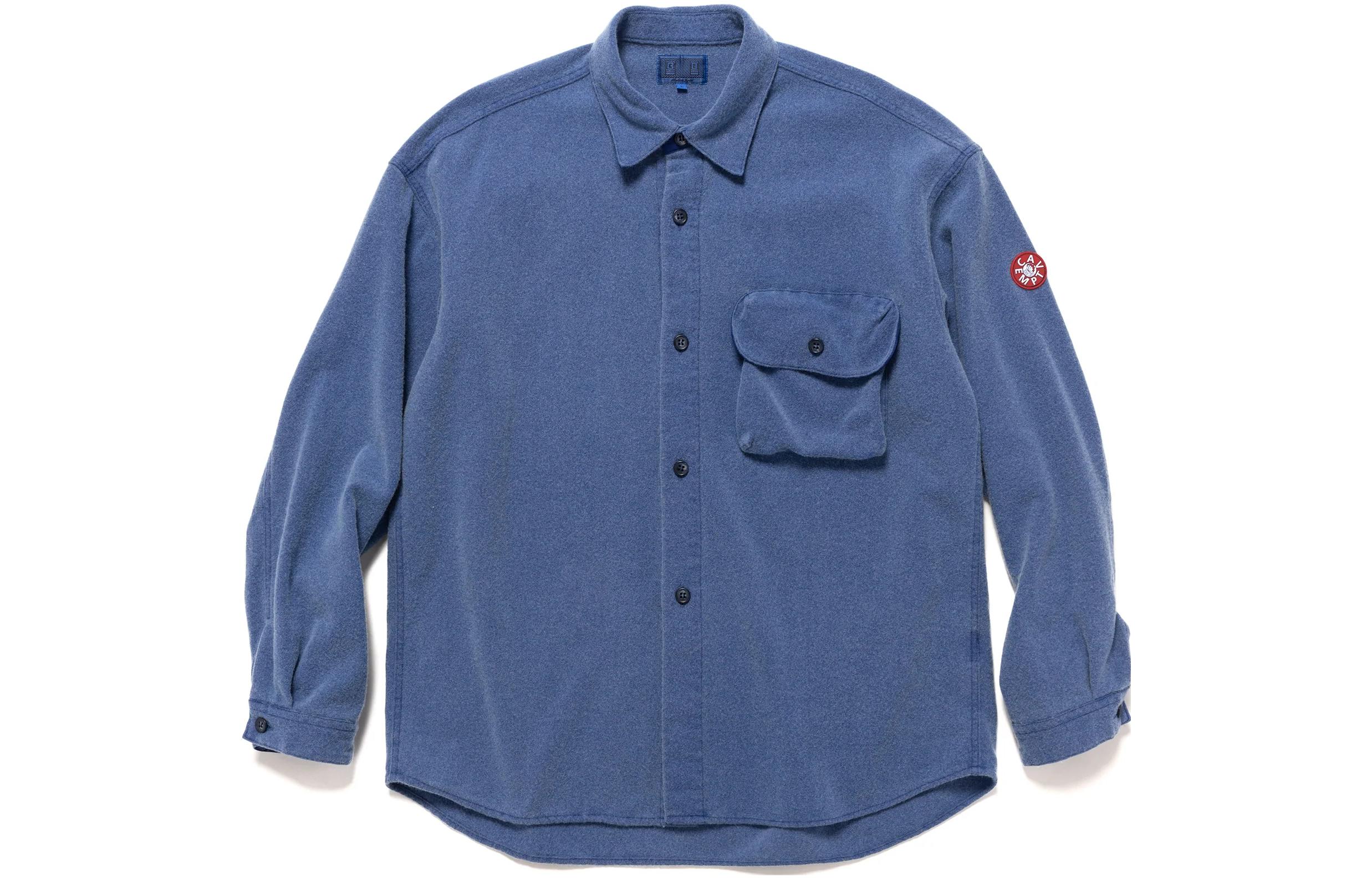 Cav Empt SS23 Navy Long Sleeve Shirt with Chest Pocket for Men. CES22SH02