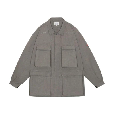 Cav Empt SS25 Multi-Pocket Logo Collared Long Sleeve Jacket Unisex Charcoal Gray. CES27JK13-CHAR