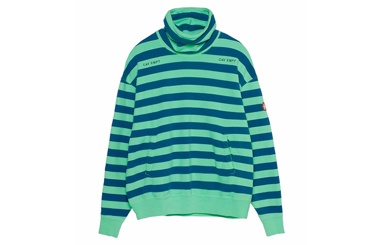 Cav Empt Striped Pullover Mock Neck Sweatshirt Unisex Green CES17CS09-001