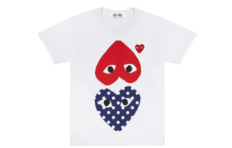 CDG Play Blue Polka Dot Red Heart T-Shirt AZT240