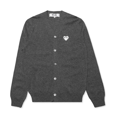CDG Play CDG Grey Knit Sweater with White Heart Logo. AZ-N062-051-3