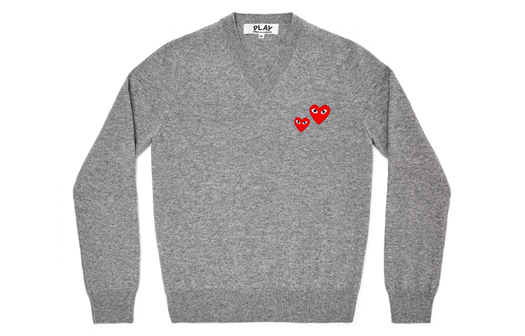 CDG Play CDG Dual Heart Embroidered Knit Sweater Grey Men. AZ-N070-051