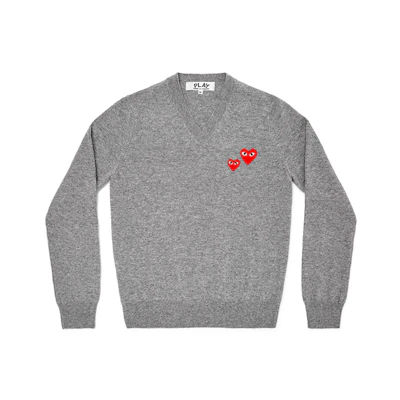 CDG Play CDG Dual Heart Embroidered Knit Sweater Grey Men. AZ-N070-051