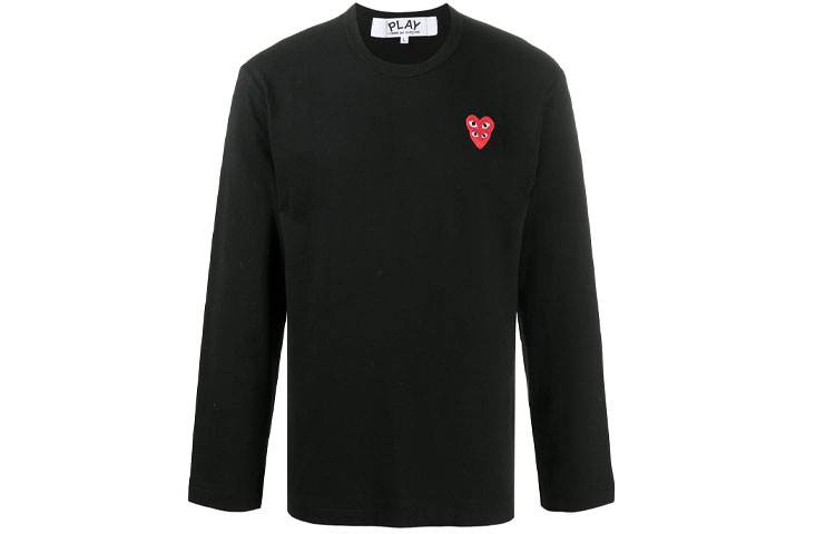 CDG Play Double Heart Embroidered Long Sleeve Tee Black P1T292-1
