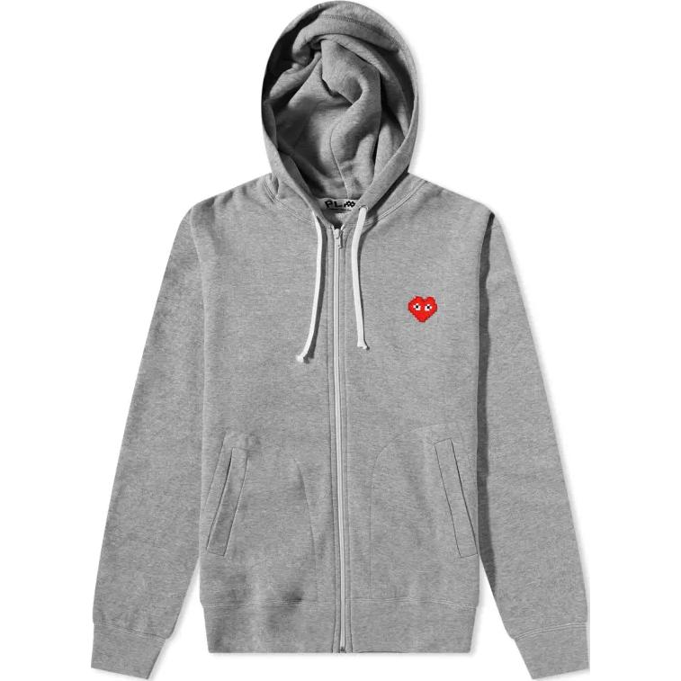 CDG Play Embroidered Zip Hoodie Gray. P1-T326