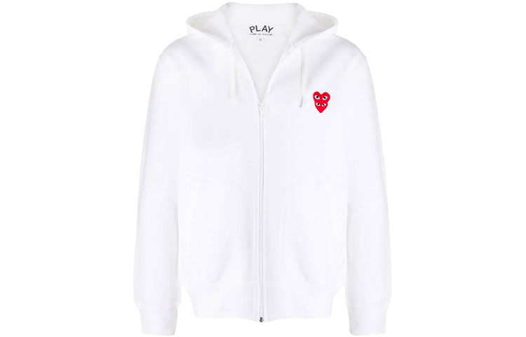 CDG Play FW21 Heart Patch Zip-Up Hoodie White P1-T294-2