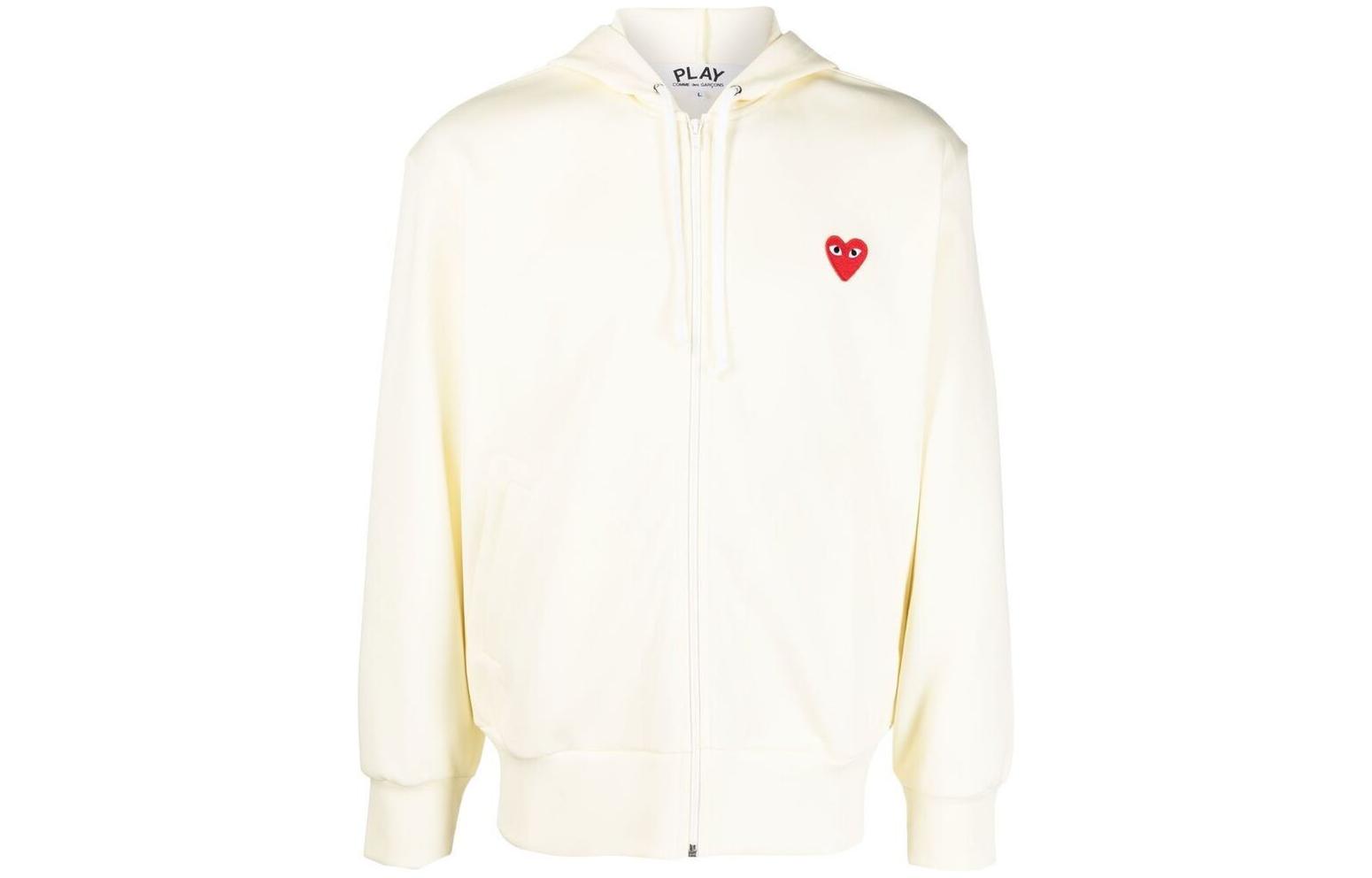CDG Play FW22 Beige Hoodie with Heart Embroidery Logo for Men. P1-T172-IVORY