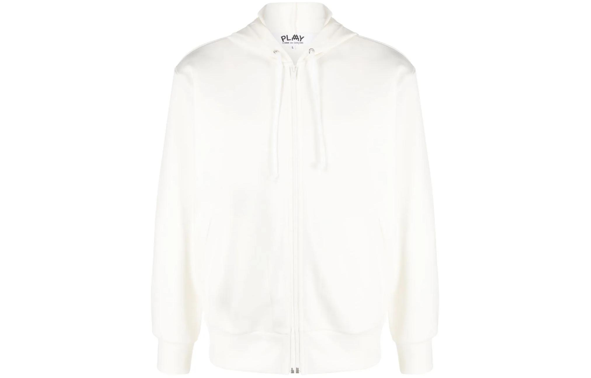 CDG Play Graphic Print Long Sleeve Zip-Up Hoodie White (). P1-T334-3